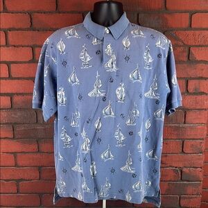Harold Powell Sailor Polo – Men's Large, Blue &‎ White, Silk-Cotton Blend